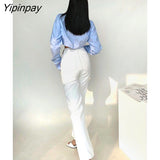 Yipinpay 2023 Spring Korean Style Long Sleeve White Shirt Women Sexy Button Ladies Crop Tops Blouse Street New In Female Clothing