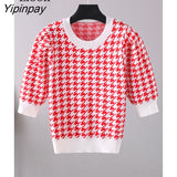 Yipinpay Print Knit T Shirts Ribbed Crop Top Women Pullovers 2023 Summer Basic Tees Streetwear Short Tshirt Sexy Bodycon Tops