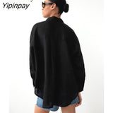 Yipinpay Minimalist Full Sleeve Oversize Black Women Basic Shirt Button Up Loose Woman Tuic Blouses 2023 Spring Female Long Tops
