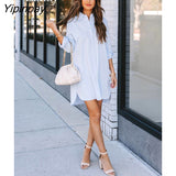 Yipinpay Minimalist Solid Color Full Sleeve Women Long Shirt Causal Loose Button Up Woman Tunic Blouse 2023 Spring New In Tops
