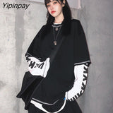 Yipinpay Harajuku Patchwork T Shirts Fake Two Pieces punk product Striped Long Sleeve Casual T-shirt O-neck Women size Top Tees