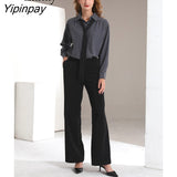 Yipinpay 2023 Spring New In Office Lady Long Sleeve Shirt Women Korean Style Button Up Tie Loose Work Blouse Tunic Female CLothing