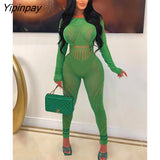 Yipinpay Mesh Sexy See Through Pencil Jumpsuit Sexy Hollow All In One Overall Monos Girl Midnight Party One Piece Hot Attirewear