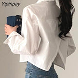 Yipinpay 2023 Spring New Casual Long Sleeve Women White Shirt Korea Style Solid Button Split Woman Crop Tops Blouse Party Clothing