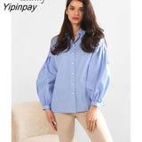 Yipinpay 2023 Spring Minimalist Puff Long Sleeve Women White Basic Shirt Minimalist Button Woman Tunic Blouse Work Female Clothing