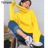 Yipinpay 2023 Winter Minimalist Long Sleeve Women Sweater Korean Style Turtleneck Solid Ladies Knit Pullover Female Loose Clothing