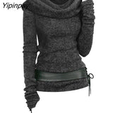 Yipinpay Autumn Sweater Women Colorblock Zip Embellished Hooded Sweater Oversized Warm Female Pullovers Casual Jumper Tops