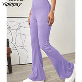 Yipinpay Sexy Knit Flared Leggings Pants Women Black Slacks New In Knitwears High Waist Skinny Trousers Bell Bottoms Summer Pants