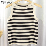 Yipinpay Stripe Knit Tank Crop Top Summer Basic Vest 2023 Women Outfits Streetwear Sleeveless O Neck Black White Knitwear Cute Tops