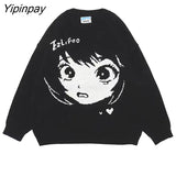 Yipinpay Women's Sweater Ladies Oversize Anime Y2k Aesthetic Kawaii Tops Pullovers Long Sleeve Streetwear Goth Winter Vintage Clothing