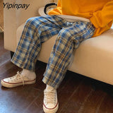 Yipinpay Female Sweatpants Hip Hop Streetwear fashion Aesthetic High Waisted Y2k korean Clothing Harajuku Women Pants Plaid