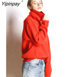 Yipinpay 2023 Winter Korean Style Long Sleeve Sweater Women Minimalist Turtleneck Loose Ladies Knit Pullover Female Clothing Tops