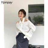 Yipinpay 2023 Autumn Long Sleeve White Shirt Women Korean Style Off The Shoulder Button Ladies Tunic Blouse Female Clothing Tops