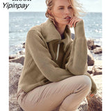 Yipinpay Women Baggy Sweater Zip Up Loose Pullovers Warm Knitted Tops Female Jumpers Autumn Winter Streetwear Khaki Thick Knit Sweaters
