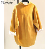 Yipinpay 2023 Winter Korean Style Long Sleeve Wool Liner Loose Corduroy Shirt Women Causal Button Tunic Blouse Female Tops Coat