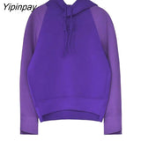 Yipinpay 2023 Winter Korean Style Patchwork Women Hoodies Minimalist O Neck Long Sleeve Ladies Sweatshirt Autumn Female Clothing