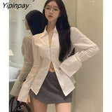 Yipinpay 2023 Autumn Long Sleeve White Shirt Women Korean style Slim Zipper Ladies Tunic Blouse Sexy Fashion Female Clothing Tops