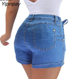 Yipinpay Ladies Short Jeans 2023 Cotton Blue Jean Shorts High Waist Women Summer Lace-Up Pockets Sexy Denim Woman Shorts