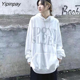Yipinpay Women's Sweatshirt 90s Oversized Hoodies Casual Letter Pullover Gothic Long Sleeve Harajuku Grunge Tops Vintage Winter Clothes