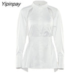 Yipinpay 2023 Spring Streetwear Hollow Out Women White Shirt Korae Style Long Sleeve Button Up Woman Blouse Female Clothing Tops