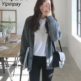 Yipinpay winter Korean style Solid Color Women Knitted Sweaters Cardigans Long Sleeve Button Up Loose Plus Size Female Sweater