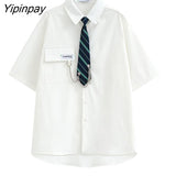 Yipinpay 2023 Spring Japan Style Tie Button Up Solid Shirt Blouse Women JK Long Sleeve Loose Ladies Shirts Oversize Streetwear Top