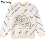 Yipinpay Spring Angel Embroidery Knit Female Pullovers Y2K Long Sleeve Women's Sweater Loose Oversize Woman Sweaters Clothing Tops