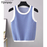 Yipinpay Print Knitted Vest Women Crop Top Sexy Mujer Streetwear Summer 2023 New Knitwears Sleeveless O Neck Short Tank Tops