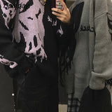 Yipinpay Women's Sweater Oversize Goth Top Knitted Black Long Sleeve Hip Hop Aesthetic Pullovers Korean Fashion Harajuku Winter Clothes