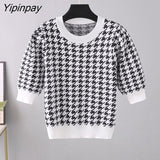 Yipinpay Print Knit T Shirts Ribbed Crop Top Women Pullovers 2023 Summer Basic Tees Streetwear Short Tshirt Sexy Bodycon Tops