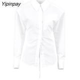 Yipinpay 2023 Spring New Long Sleeve Backless Women White Shirt Office Lady Long Sleeve Button Slim Woman Blouse Work Female Tops