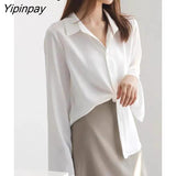 Yipinpay Office Lady Long Flare Sleeve Chiffon Shirt Women Korean Style Button Loose Blouse Tunic 2023 Summer Female Clothing Tops