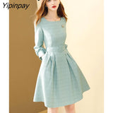 Yipinpay 2023 Spring French Style Long Sleeve A-Line Dress Women Elegant Sashes Solid O Neck Mini Dresses Party Vestidos