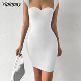 Yipinpay Sexy Knitted Short Corset Dresses Women Summer Sundress 2023 Sleeveless Square Neck Black White Ribbed Bodycon Mini Dress