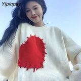 Yipinpay 2023 Winter Korean Style Long Sleeve Heart Appliques Knit Sweater Women Casual O Neck Ladies Pullover Female Clothing Top