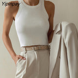 Yipinpay Sexy Knit Short Vest Women Corset Crop Top Summer 2023 Streetwear Ribbed Tank White Basic Knitting Tees Sexy Bodycon Tops