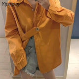 Yipinpay Spring Street Style Solid Color Women Blouse Shirt Long Sleeve Button Up Ladies Tunic Shirts Oversize Fashion Female Tops