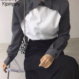 Yipinpay 2023 Spring Korean style Long Sleeve Button Up Women Shirt Office Lady Patchwork Ladies Blouse Fashion Work Clothes Tops