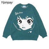 Yipinpay Women's Sweater Ladies Oversize Anime Y2k Aesthetic Kawaii Tops Pullovers Long Sleeve Streetwear Goth Winter Vintage Clothing