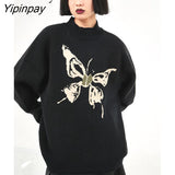 Yipinpay 2023 Winter Long Sleeve Bufferfly Embroidery Sweater Women Streetwear Loose O Neck Knit Ladies Pullover Female Clothing