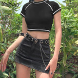 Yipinpay Women Summer Y2K T-shirts Short Sleeves Round Neck Slim Fit Casual Pullover Crop T-shirts Tops NYZ Shop