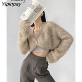 Yipinpay 2023 Winter Sexy Mohair Long Sleeve Button Up Women Cardigan Korea Style Solid Ladies Short Sweater Coat Party Clothing