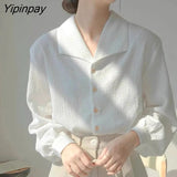 Yipinpay 2023 Summer Korean Style Long Sleeve Women White Shirt Office Lady Button Chiffon Shirts Casual Female Blous Clothing Top