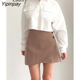 Yipinpay 2023 Spring Minimalist Long Sleeve Women Whiter Shirt Sexy Pocket Button Up Woman Crop Tops Blouse Summer Female Clothing