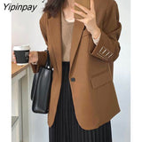 Yipinpay 2023 Autumn Long Sleeve Embroidery Women Blazer Office Lady Solid Suit Blazers Work Winter Female Loose Clothing Coat