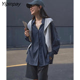 Yipinpay Minimalist Long Sleeve Button Up Shirt Women Korean Style Solid Oversize Shirts Blouse 2023 Autumn Loose Clothes Tops