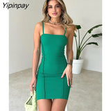 Yipinpay Sleeveless Solid Spaghetti Strap Dress Women Fashion Slim Elastic Mini Dresses Female Spring Warp Hip Bodycon Robe 2023