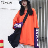 Yipinpay Harajuku Patchwork T Shirts Fake Two Pieces punk product Striped Long Sleeve Casual T-shirt O-neck Women size Top Tees