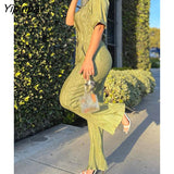 Yipinpay Sleeve Shirts Two Piece Set Women Fashion High Waist Green Trouser Suits 2023 Summer Female Casual Pleated Pants Set