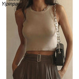 Yipinpay Sexy Knit Short Vest Women Corset Crop Top Summer 2023 Streetwear Ribbed Tank White Basic Knitting Tees Sexy Bodycon Tops